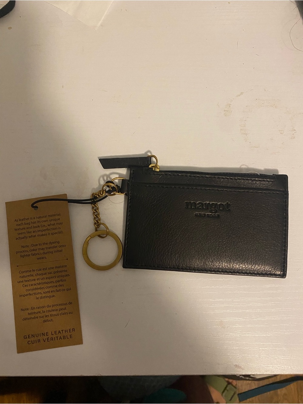 margot Black Leather Card Wallet with Gold Keyring